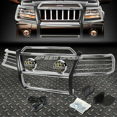ХРОМИРОВАННАЯ РЕШЕТКА РАДИАТОРА + КРУГЛАЯ ДЫМЧАТАЯ ПРОТИВОТУМАННАЯ ФАРА ДЛЯ JEEP GRAND CHEROKEE WJ 99-04