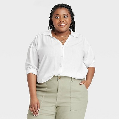 

Женская рубашка больших размеров на пуговицах с длинным рукавом — Knox Rose White, Белый