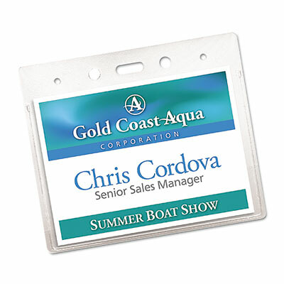 Secure Top Heavy-Duty Badge Holders, Horizontal, 4w x 3h, Clear, 25/Pack 74471