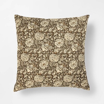 Oversized Printed Floral Square Throw Pillow Brown/Cream - Threshold designed