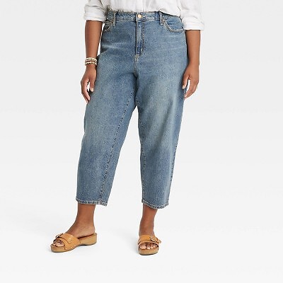 

Женские джинсы-баллоны с высокой посадкой - универсальная нить средней стирки, Medium wash