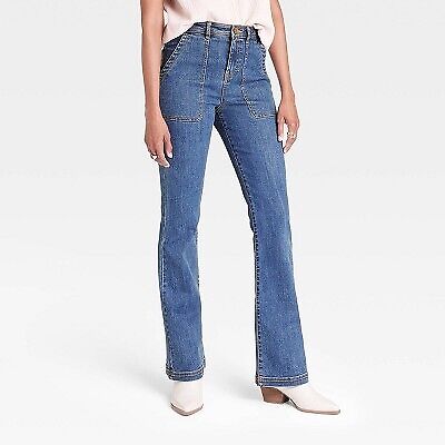 

Женские расклешенные джинсы с высокой посадкой — Knox Rose Blue Denim, Синий