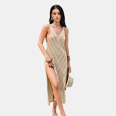 

Женское накидочное платье макси с v-образным вырезом крючком — Cupshe-L-Beige, Not available