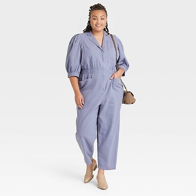 

Женский комбинезон большого размера Puff с рукавом 3/4 - Универсальная нить Синий