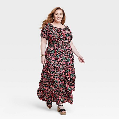 

Женское платье трапециевидной формы с короткими рукавами - Knox Rose Heather Black Floral