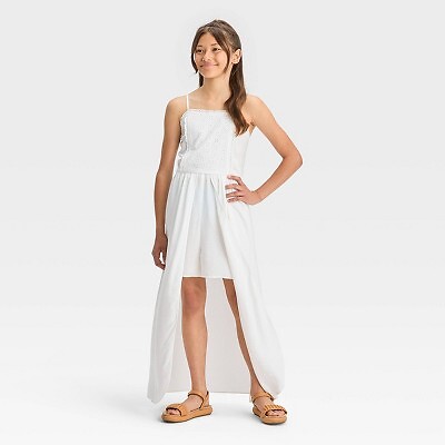 

Платье-комбинезон для девочек с кружевной отделкой - арт-класс, белый