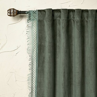 1pc 54''x84'' Light Filtering Velvet Macrame Trim Window Curtain Panel Teal -