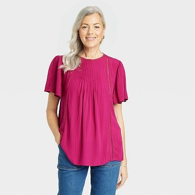 

Женский топ с вышивкой и люверсами с развевающимися рукавами - Knox Rose Magenta, Пурпурный