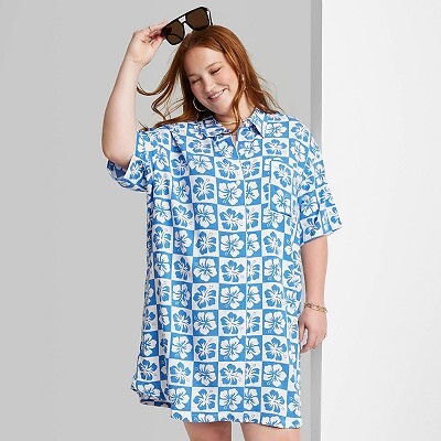 

Женское платье в клетку с графическим воротником Ascot + Hart Aloha Flowers — синий 3X, Not available