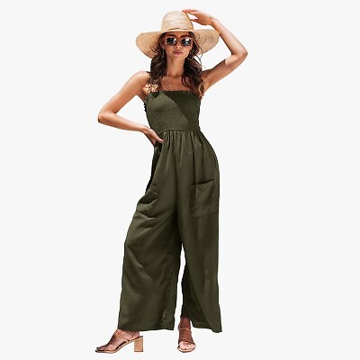 

Женский комбинезон без рукавов со сборками -Cupshe-Olive Green