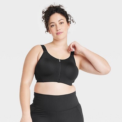 

Женский бюстгальтер с высокой поддержкой и скульптурной молнией спереди - All in Motion, черный