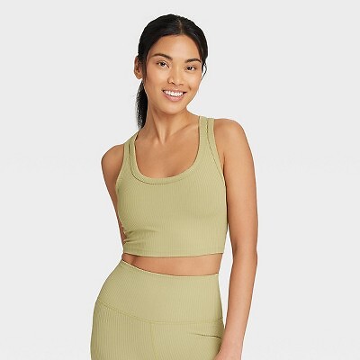 

Женский удлиненный спортивный бюстгальтер с легкой поддержкой в рубчик-борцовку - All in Motion Olive, Olive green