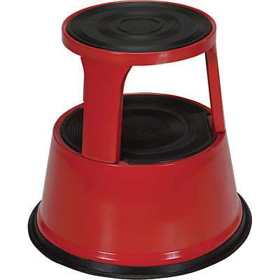 Red Plastic Rubber Base Rolling 2-Step Stool Kitchen Bedroom Bathroom Household