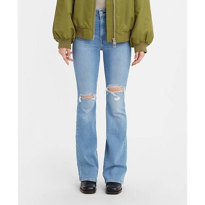 

Женские расклешенные джинсы с высокой посадкой Levis 726 - Светло-синий Destructed, Light indigo destructed