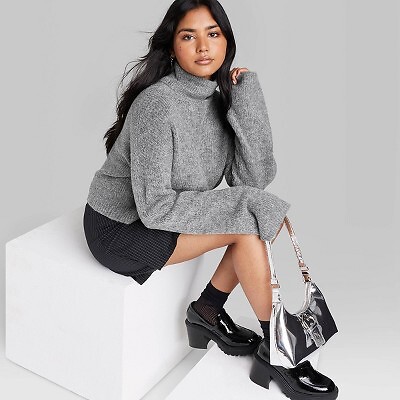 

Женский укороченный пуловер с высоким воротом - Wild Fable Charcoal Grey, Серый