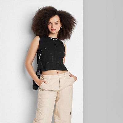 

Женский свитер с круглым вырезом и вырезами на бретельках - Wild Fable Black, Черный