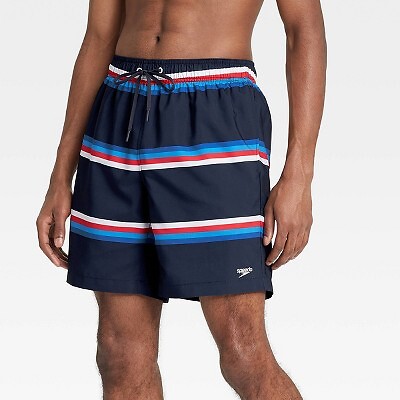 

Мужские плавки для волейбола Speedo 8 дюймов в полоску Four Horizon — красный/белый/синий, Red/white/blue