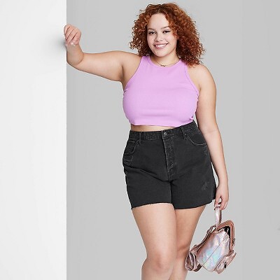 

Женские джинсовые шорты миди с высокой посадкой — Wild Fable Black Wash 17, Not available