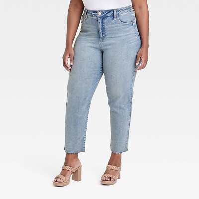 

Женские укороченные узкие прямые джинсы с высокой посадкой — Ava - Viv Blue Denim