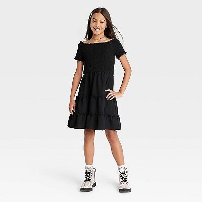 Многоярусное платье со сборками для девочек - арт-класс, черный S