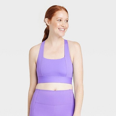 

Женский спортивный бюстгальтер средней поддержки с квадратным вырезом и перекрещенной спиной — All in Motion Purple, Фиолетовый