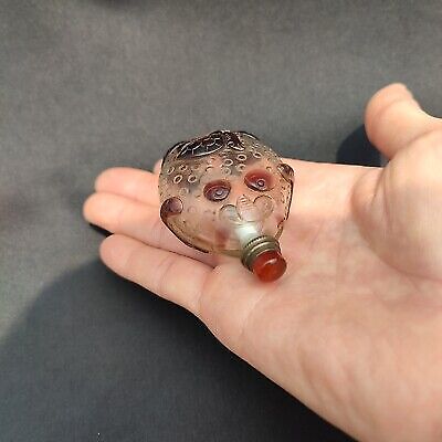 chinese peking glass snuff bottle Golden Toad turtle beauty glazed snuffbox pink