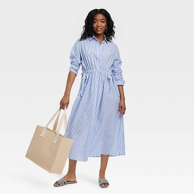 Universal Thread Women's Cinch Waist Midi Shirt Dress Cinched Waist