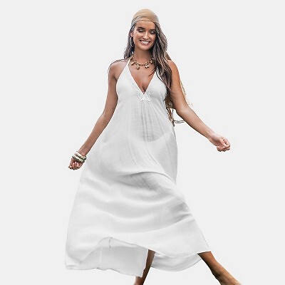 

Женское платье-прикрытие с глубоким вырезом и лямкой на бретельках с кружевной отделкой — Cupshe--White, Белый