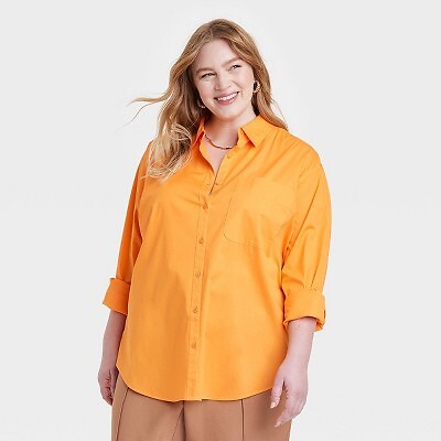

Женская рубашка свободного кроя с длинным рукавом на пуговицах - A New Day Orange, Оранжевый