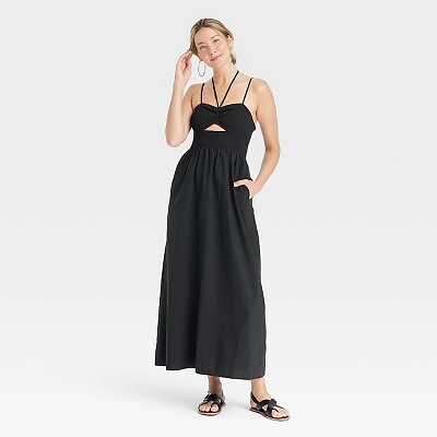 Women's Smocked Cut-Out Maxi Sundress - Universal Thread Black M