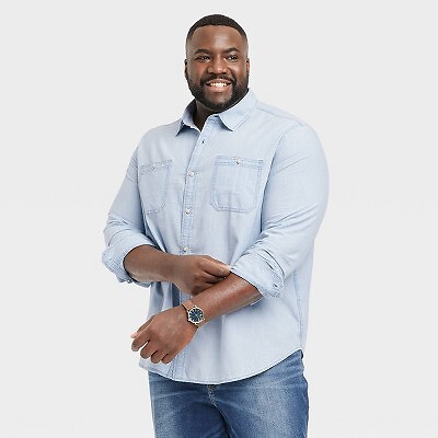 

Мужская джинсовая рубашка на пуговицах с длинным рукавом Big - Tall — Goodfellow - Co Light, Not available