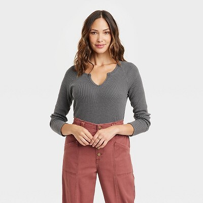 

Женский термальный топ с длинными рукавами и вырезом под горло - Knox Rose Dark Grey, Серый