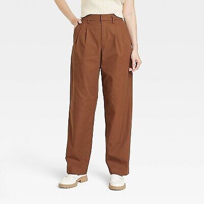 Женские прямые брюки чинос с высокой посадкой и складками спереди - A New Day Brown 2