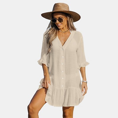 

Женское платье-накидка для плавания с рюшами — Cupshe--Off White, Белый