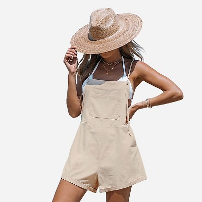 

Женский хлопковый комбинезон с завязками - Cupshe-M-Beige, Not available