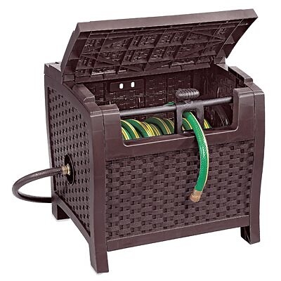Slide Trak Hideaway Hose Reel, Brown Resin Wicker, 175-Ft. -PTW175