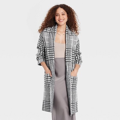 Women's Coatigan - A New Day Gray Plaid M/L