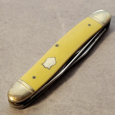 Vintage ROUGH RIDER Knife RR TESTED SHARP MUSKRAT Smooth YELLOW Handles