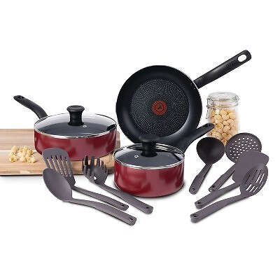 T-Fal 12pc Nonstick Aluminum Cookware Set Red