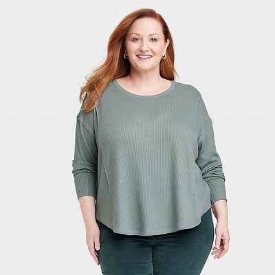 

Женский топ-туника с длинными рукавами и U-образным вырезом - Knox Rose Dark Green, Зеленый