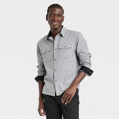 

Мужская фланелевая рубашка на пуговицах из тяжелого веса — Goodfellow - Co Grey, Серый