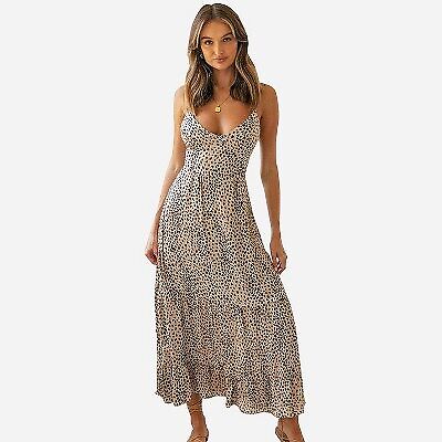 Женское платье-комбинация макси с леопардовым принтом и глубоким вырезом на шнуровке -Cupshe - Коричневый-XL