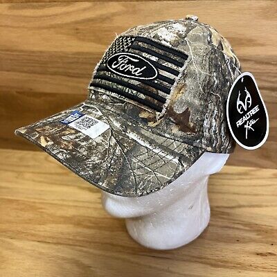 Ford Real Tree Camo Flag Patch Hat Adjustable Outdoor Hunting Cap NWT
