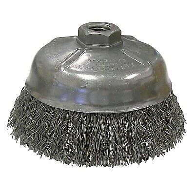 Crimped Wire Cup Brush, 5 in Dia., 5/8-11 UNC Arbor, .014 Steel Wire Weiler