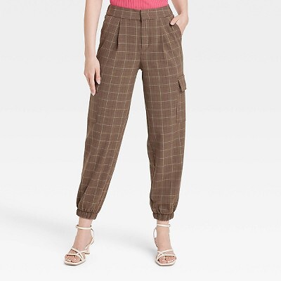 

Женские брюки-джоггеры с высокой посадкой — A New Day Brown Plaid, Коричневый