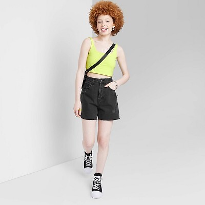 

Джинсовые шорты миди с высокой посадкой для женщин - Wild Fable Black Wash, Черный