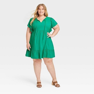 

Женское платье-трапеция с короткими рукавами и рюшами — Knox Rose Green, Зеленый