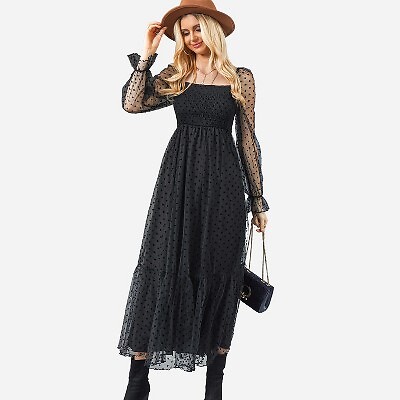 

Женское платье макси с присборами в горошек - Cupshe-S-Black, Not available