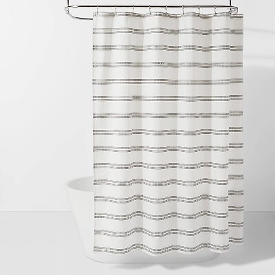 Threshold Chalk Stripe Cotton Blend Shower Curtain 72''x72'', Black/White