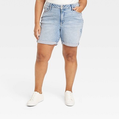 

Женские джинсовые шорты-бермуды с высокой талией — Ava - Viv Light Blue Denim, Синий